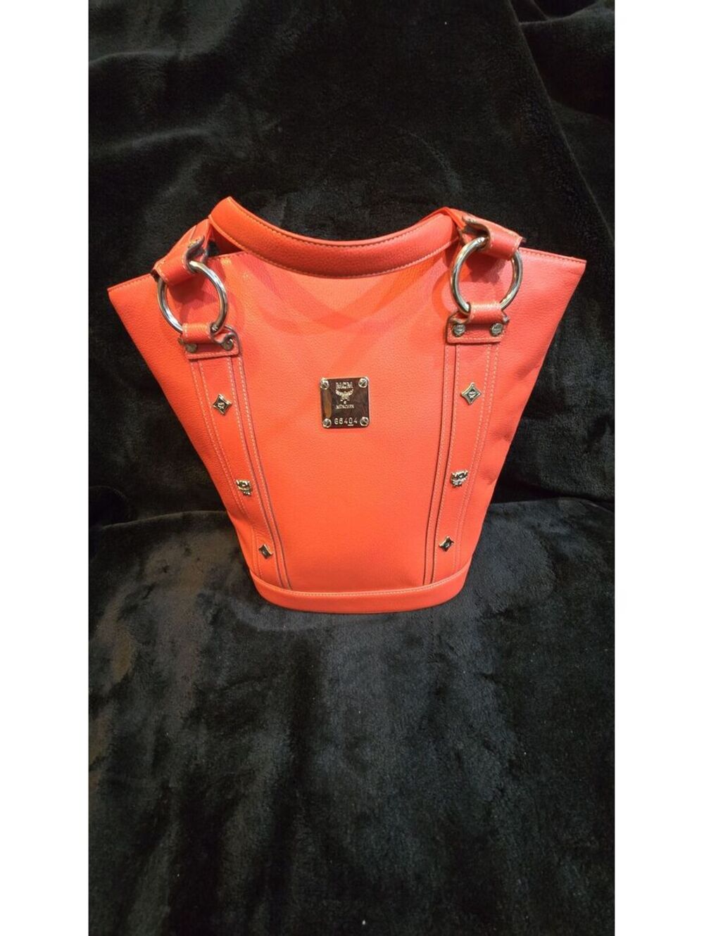 L5. MCM Large Visetos Salmon Leather Studded Tote